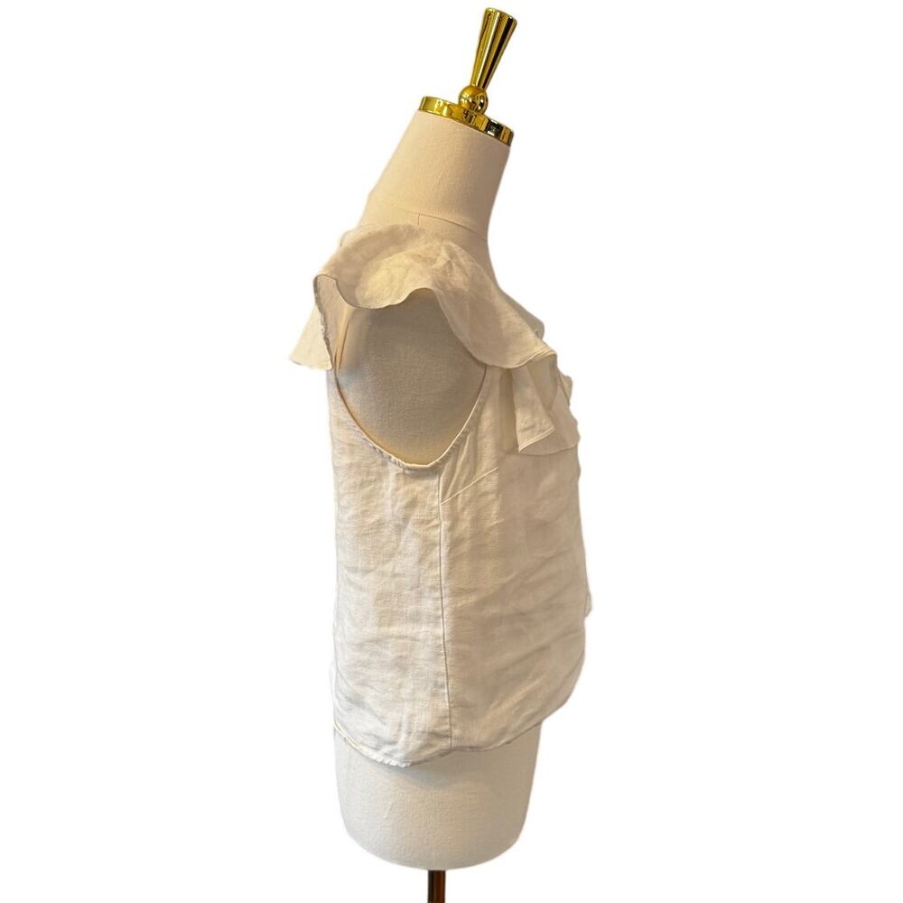 Sea New York White 100% Linen Cape Collar Ruffle Button Front Blouse Size 4 - Picture 4 of 7